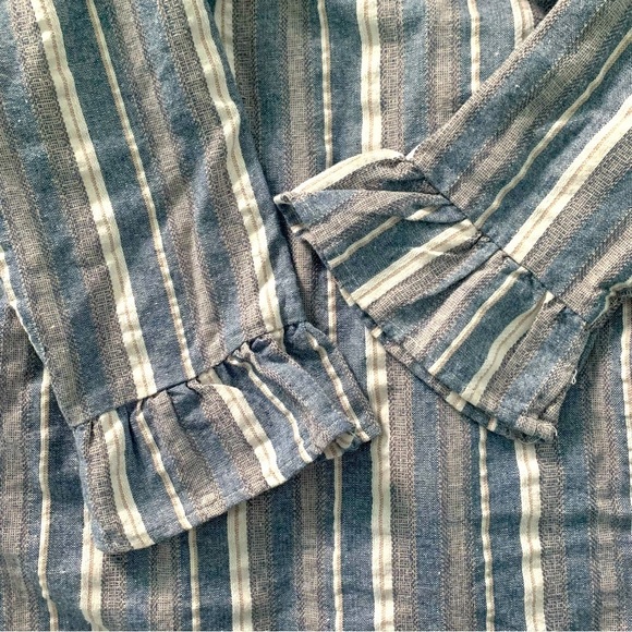Ethereal By Paper Crane Off Shoulder Ticking Stripe Linen Blend Top Size Small - Picture 3 of 6